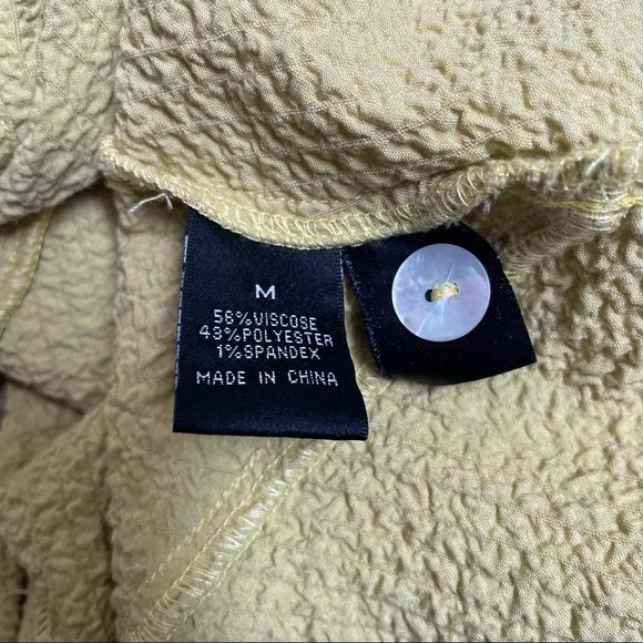 Toofan Lagenlook Pale Yellow Textured Asymmetric Hem Button Down Tunic Top EUC M - Picture 6 of 8